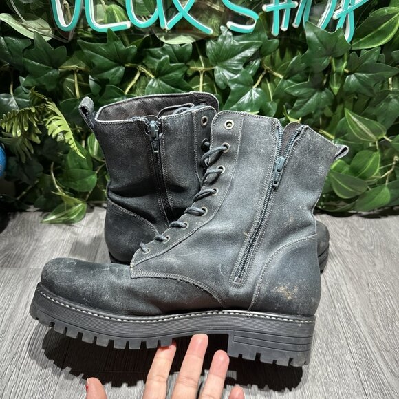 Taos Womens Groupie Boots EU 41 US 10 Dark Blue Gray Leather Biker Mid Calf